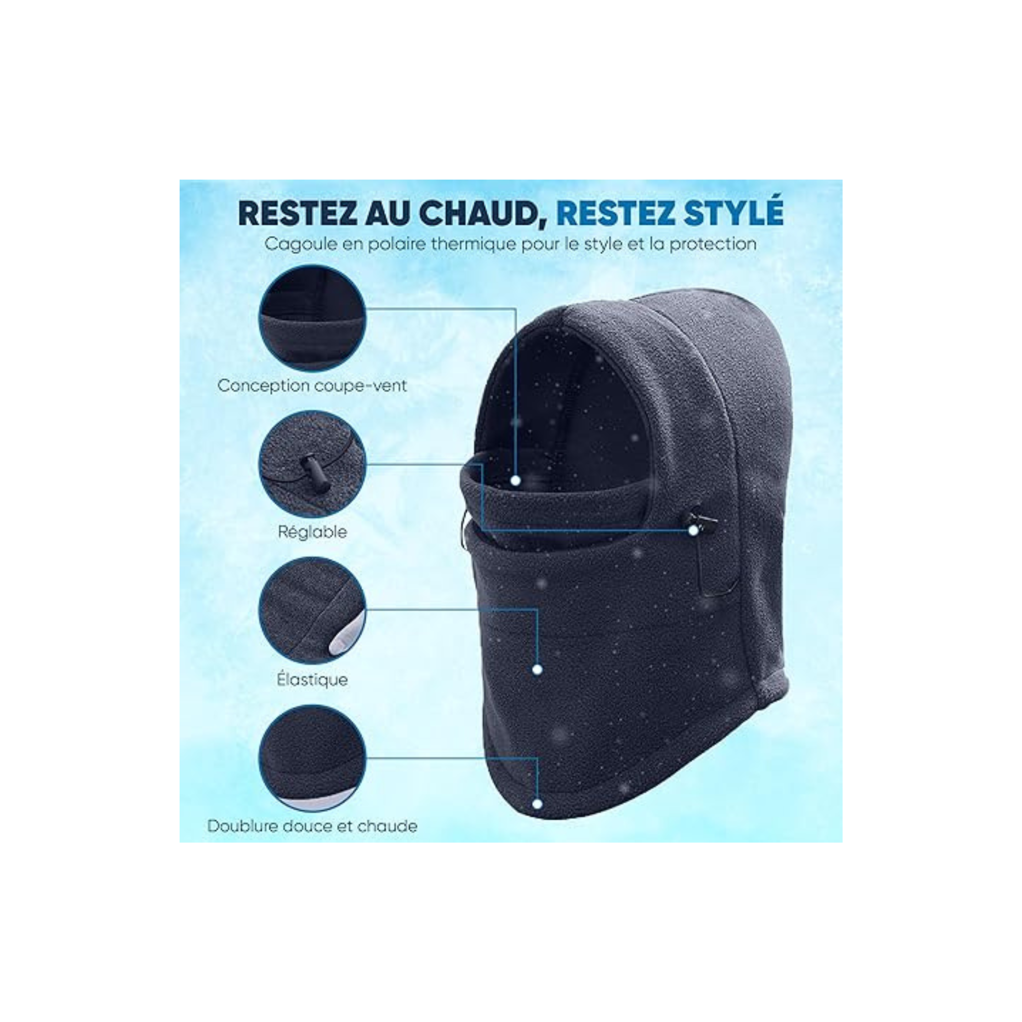 Cagoule Polaire 100% Thermique, Ultra-Confortable et Coupe-Vent – Protection Multifonction Cache-Cou Idéale pour l’Hiver, Le Quotidien, Le Ski, la Moto, Le Vélo et Plus