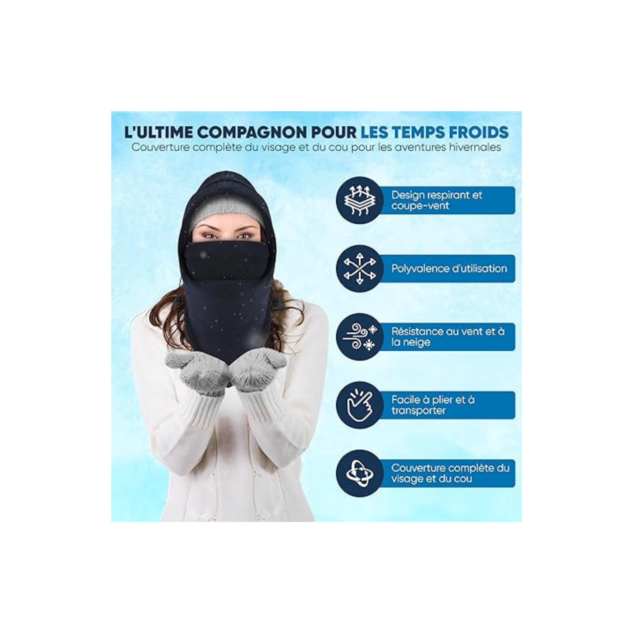 Cagoule Polaire 100% Thermique, Ultra-Confortable et Coupe-Vent – Protection Multifonction Cache-Cou Idéale pour l’Hiver, Le Quotidien, Le Ski, la Moto, Le Vélo et Plus