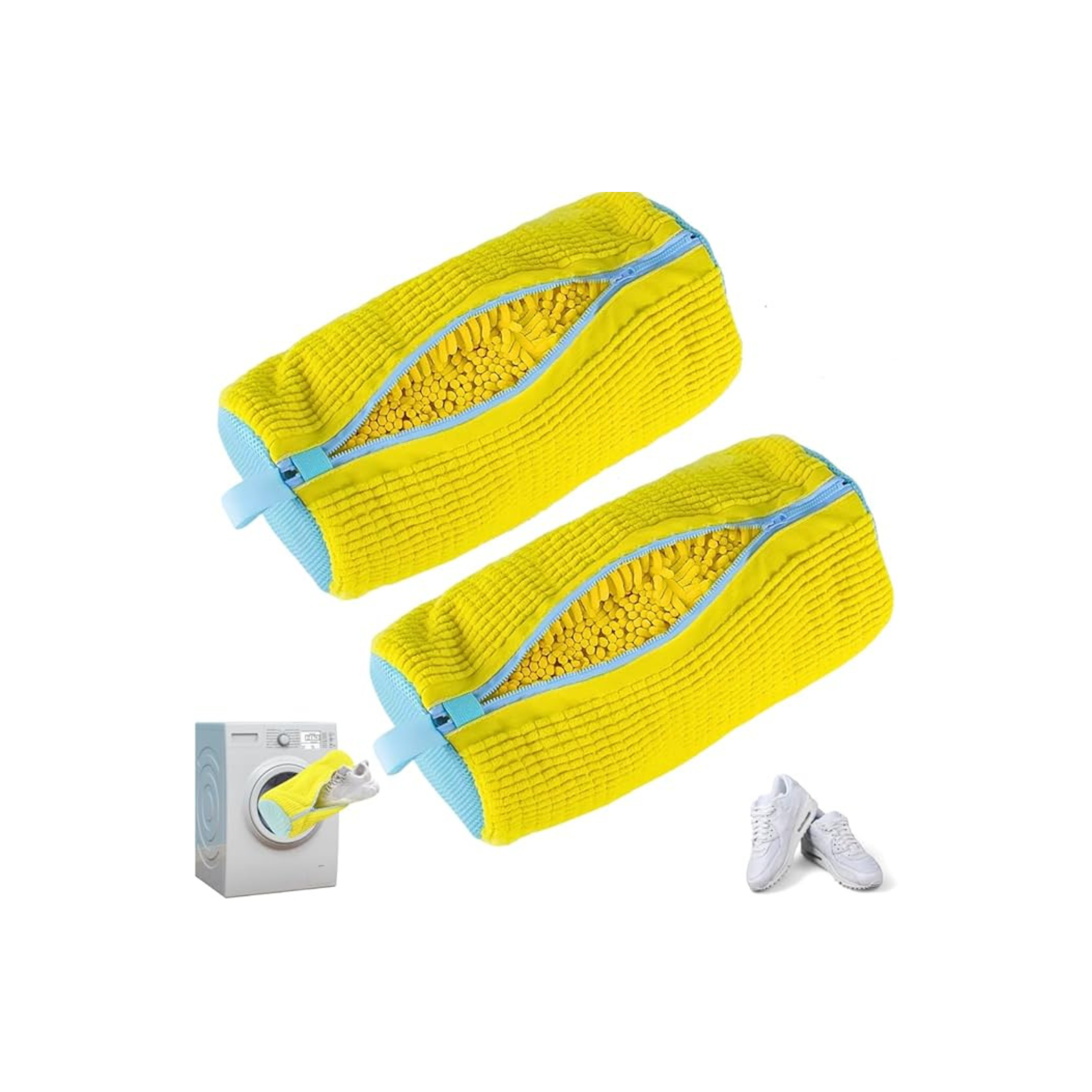 Togetderz Lot de 2 Sacs à Chaussures Résistants pour Machine à Laver – Filet de Lavage Réutilisable avec Fermeture Éclair, Protège Tous Types et Tailles de Chaussures – Jaune