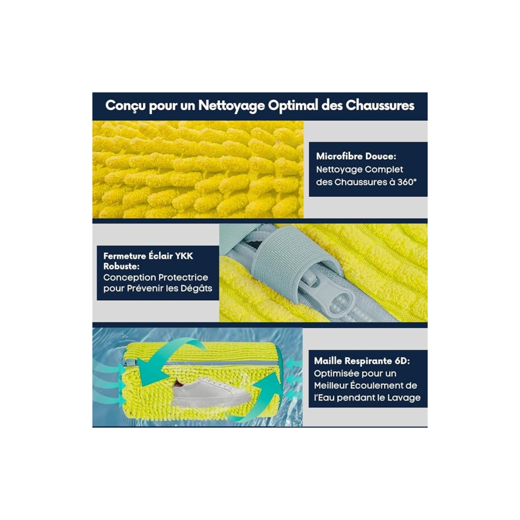Togetderz Lot de 2 Sacs à Chaussures Résistants pour Machine à Laver – Filet de Lavage Réutilisable avec Fermeture Éclair, Protège Tous Types et Tailles de Chaussures – Jaune