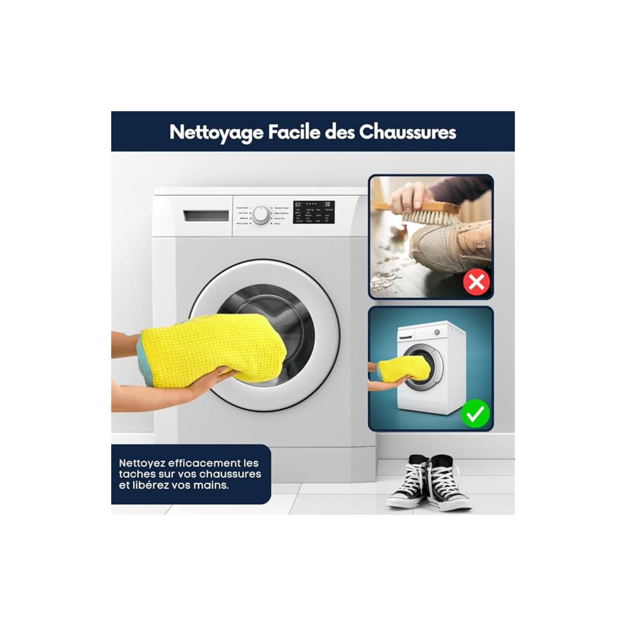 Togetderz Lot de 2 Sacs à Chaussures Résistants pour Machine à Laver – Filet de Lavage Réutilisable avec Fermeture Éclair, Protège Tous Types et Tailles de Chaussures – Jaune