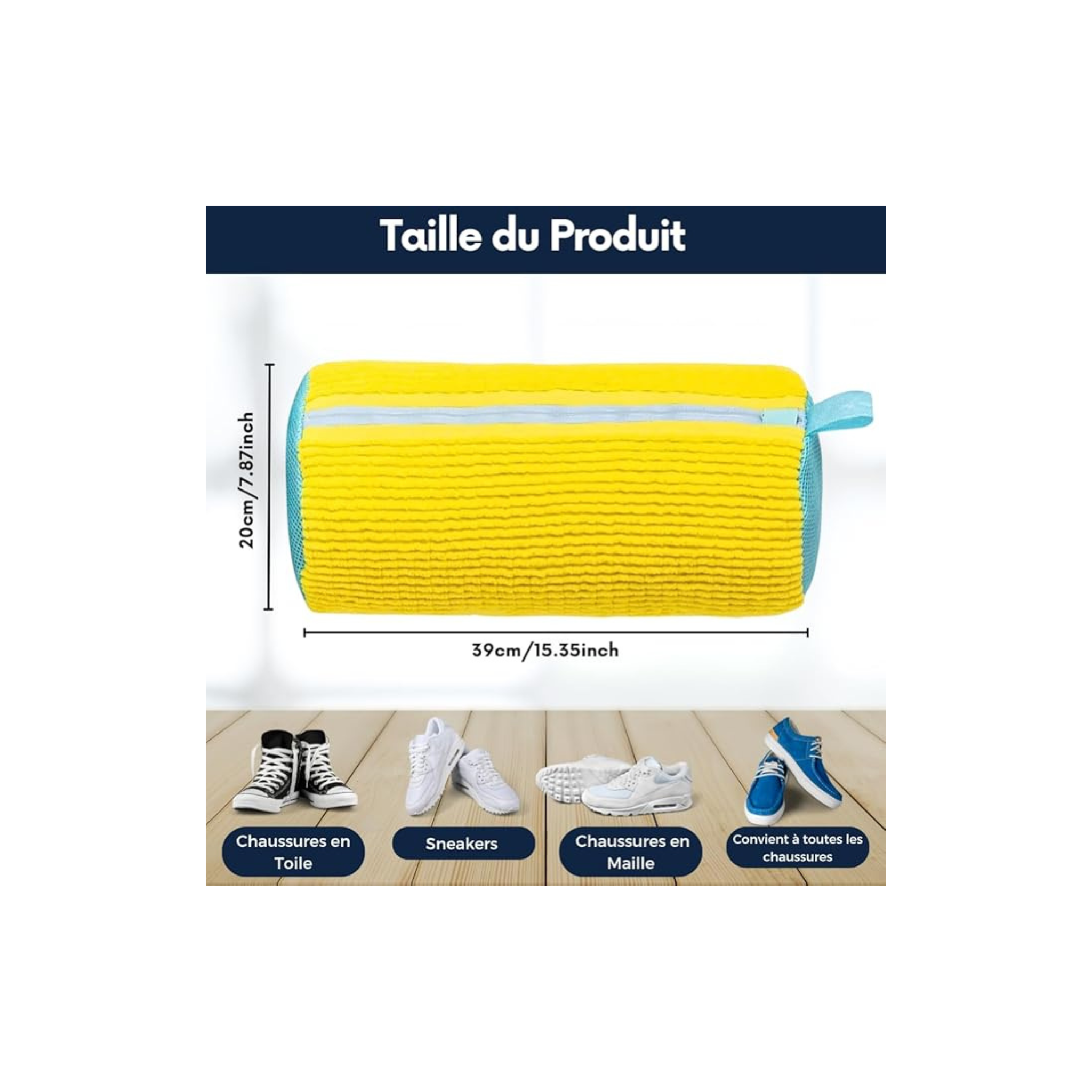 Togetderz Lot de 2 Sacs à Chaussures Résistants pour Machine à Laver – Filet de Lavage Réutilisable avec Fermeture Éclair, Protège Tous Types et Tailles de Chaussures – Jaune